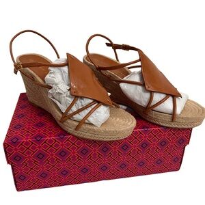 TORY BURCH  Diamond Patch Espadrille Wedge Sandals Size 7